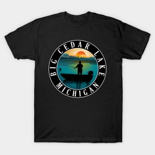 Big Cedar Lake Fishing Michigan Sunset T-Shirt